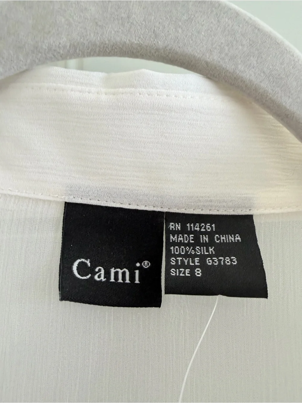 CAMI Sheer Silk Button Up Tuxedo Shirt White Size 8 Style 63783 NWT